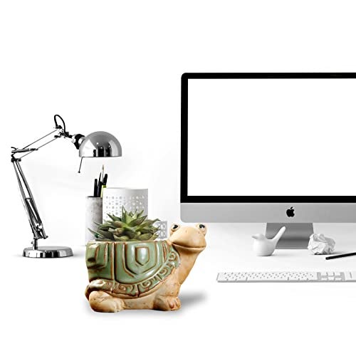 DIYOMR Small Ceramic Planter Pot, 4.3" Vintage Bronze Animal Planters Ceramic Flowerpot Succulent Pots Cactus Pot for Office Home Desktop Decor - Plants Not Included (Turtle Pot) - Image 3