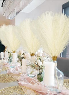SPARK IT HOME 3 Pieces Fluffy Faux Pampas Grass Artificial Pampas Branches Fake Fluffy Stems Plants, Floor Vase Filler for Home, Wedding Boho Decor, Home Decor, Artificial Flower Arrangement 110 cm/ 43 inches (White)  - Image 3