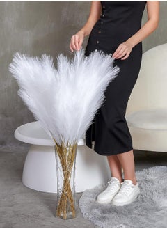 SPARK IT HOME 3 Pieces Fluffy Faux Pampas Grass Artificial Pampas Branches Fake Fluffy Stems Plants, Floor Vase Filler for Home, Wedding Boho Decor, Home Decor, Artificial Flower Arrangement 110 cm/ 43 inches (White)  - Image 2