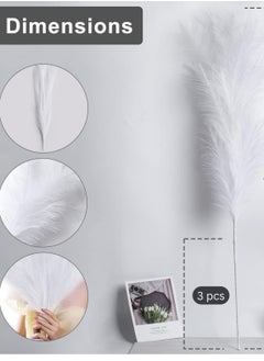 SPARK IT HOME 3 Pieces Fluffy Faux Pampas Grass Artificial Pampas Branches Fake Fluffy Stems Plants, Floor Vase Filler for Home, Wedding Boho Decor, Home Decor, Artificial Flower Arrangement 110 cm/ 43 inches (White)  - Image 4