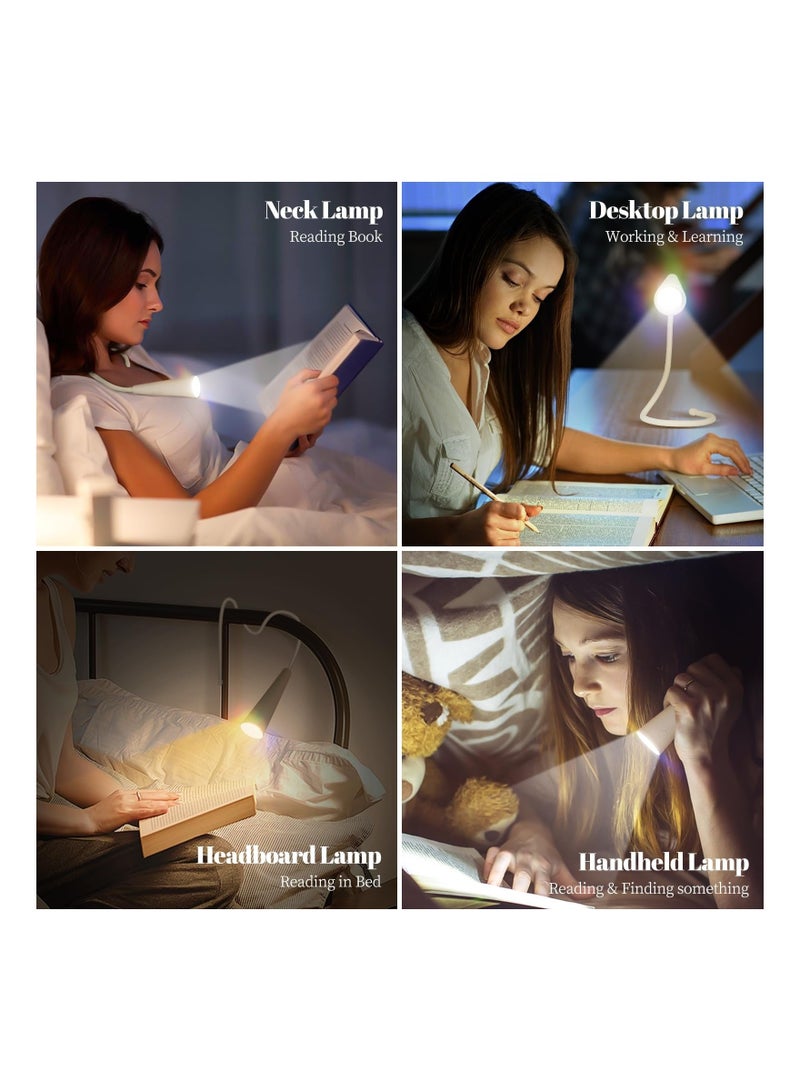 Captaintech Book Light for Reading, Rechargeable Neck Light with Gooseneck, 3 Colors Stepless Dimming Memory Function, for Knitting Camping Repairing, Portable LED Desk Lamp for Outdoor Travel Kids Gift(1 Pack) - Image 2