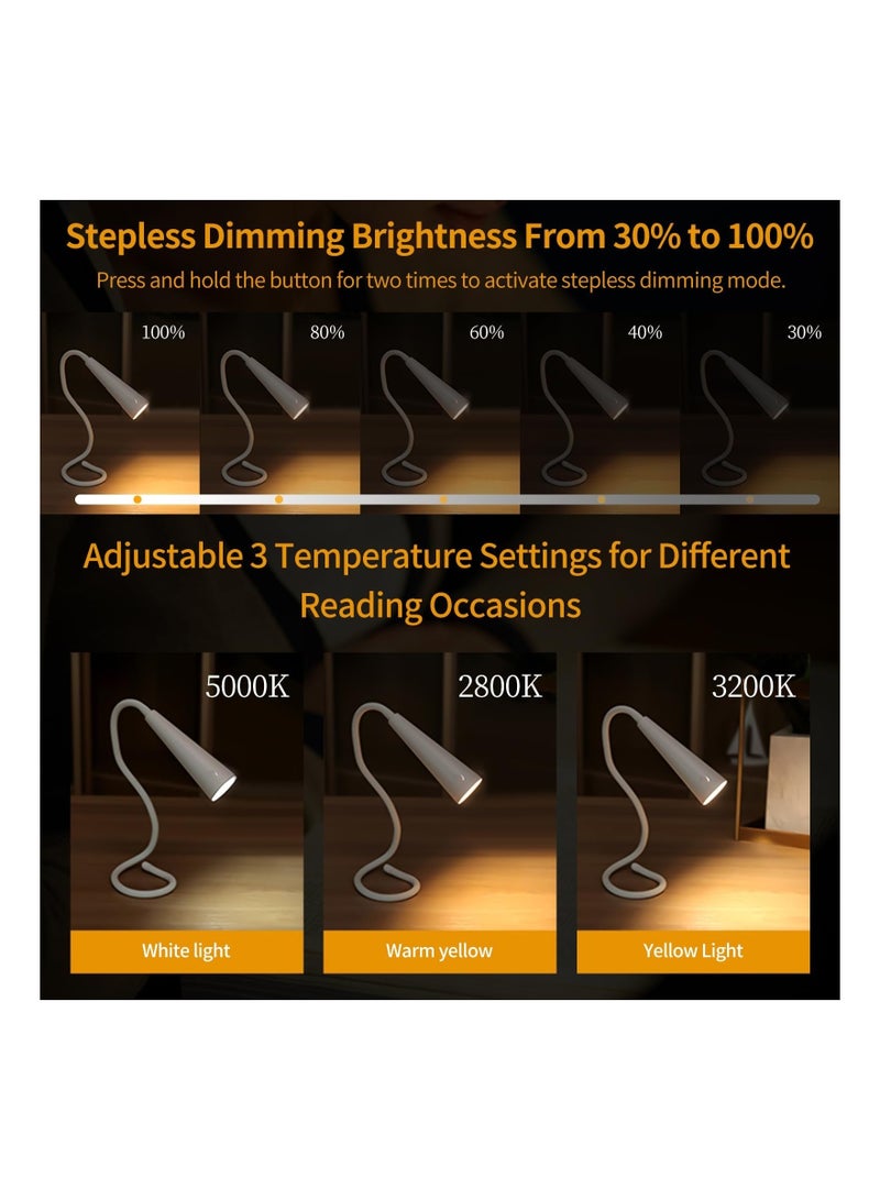 Captaintech Book Light for Reading, Rechargeable Neck Light with Gooseneck, 3 Colors Stepless Dimming Memory Function, for Knitting Camping Repairing, Portable LED Desk Lamp for Outdoor Travel Kids Gift(1 Pack) - Image 5