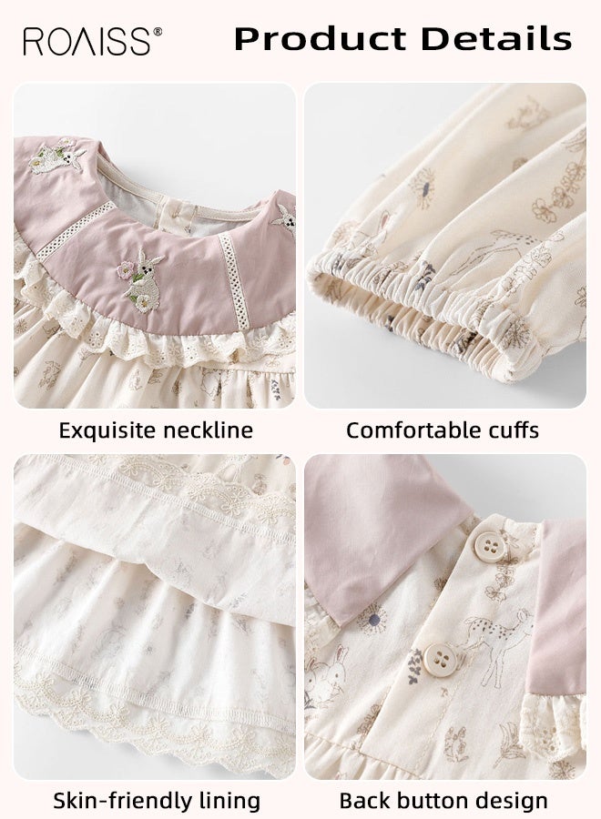 roaiss Baby Girls Stylish Dress, Long Sleeve Round Neck A-line Dress for Little Girls, Skin-friendly Breathable Frock with Cartoon Patterns, Suitable for Daily Wear and Outdoor Activities - Image 4