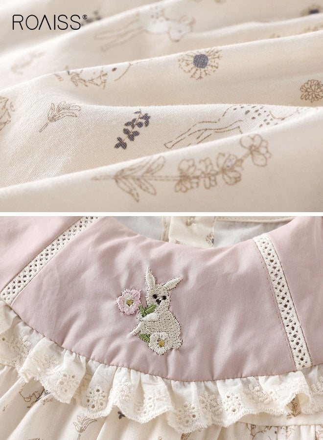 roaiss Baby Girls Stylish Dress, Long Sleeve Round Neck A-line Dress for Little Girls, Skin-friendly Breathable Frock with Cartoon Patterns, Suitable for Daily Wear and Outdoor Activities - Image 3