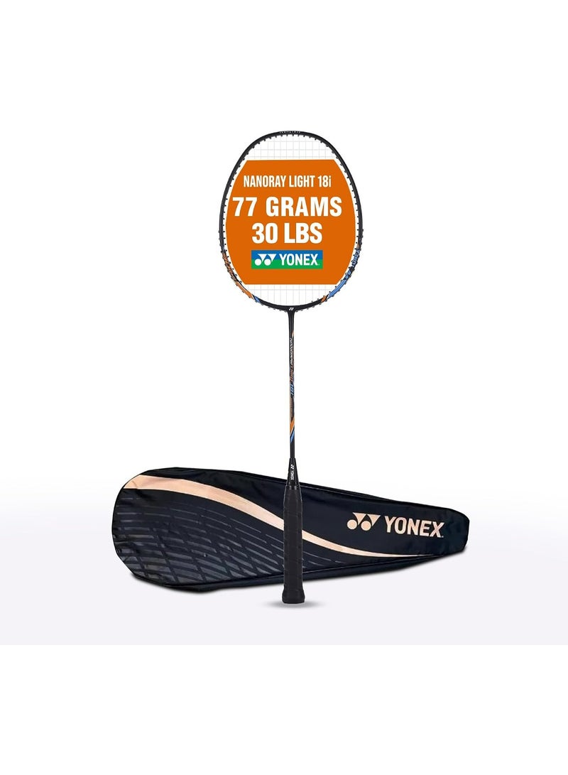 Yonex Nanoray Light 18i Graphite Badminton Racquet with Free Full Cover (77 Grams, 30 Lbs Tension, Black) - Image 1