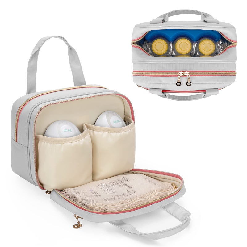 حقيبة مضخة الثدي القابلة للارتداء من داميرو متوافقة مع إلفي وويلو وحقيبة مومكوزي لحمل المضخات القابلة للارتداء والزجاجات والأجزاء وعبوة الثلج بتصميم براءة اختراع