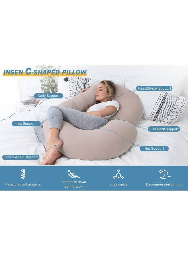 INSEN INSEN Pregnancy Pillow, Maternity Body Pillow for Pregnant Women, C Shaped Pillow with Jersey Body Pillow Cover - Image 3