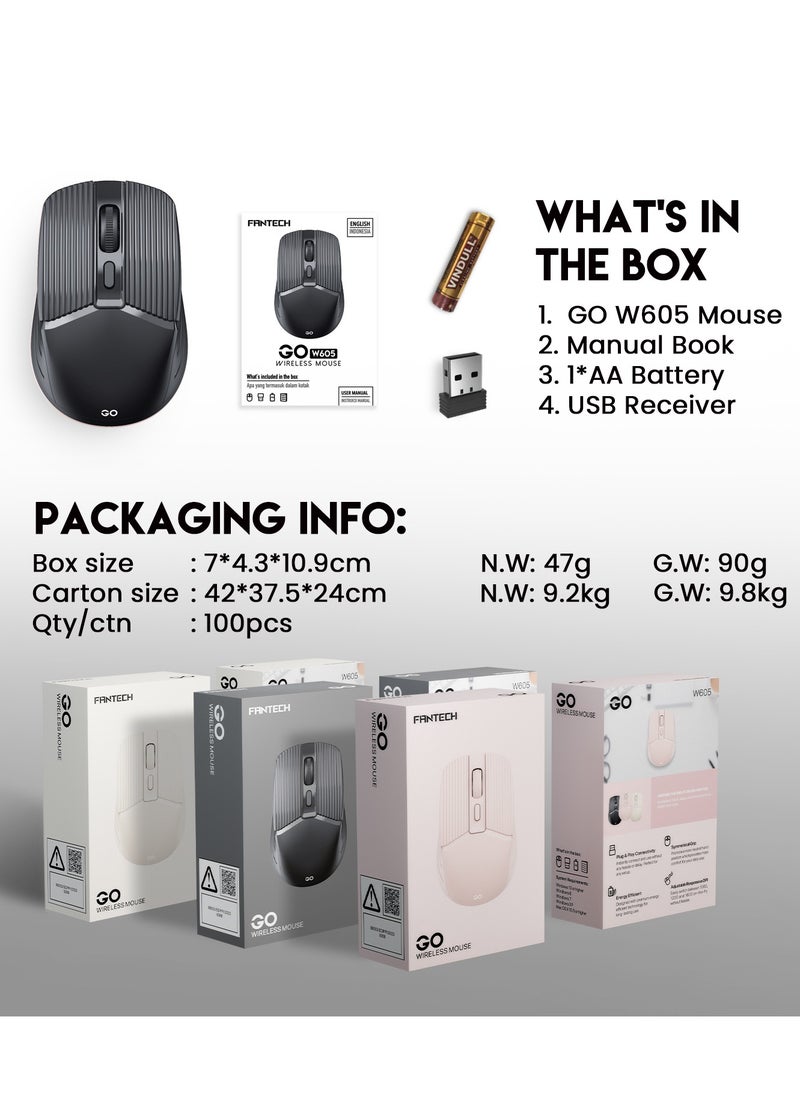 FANTECH - Wireless Bluetooth Mouse 2.4Ghz - 1600 DPI, Slim Dual Mode 4 Buttons, Rechargeable Silent Bluetooth Wireless Mouse,  for Laptop/PC -  Home & Office Use - Image 1