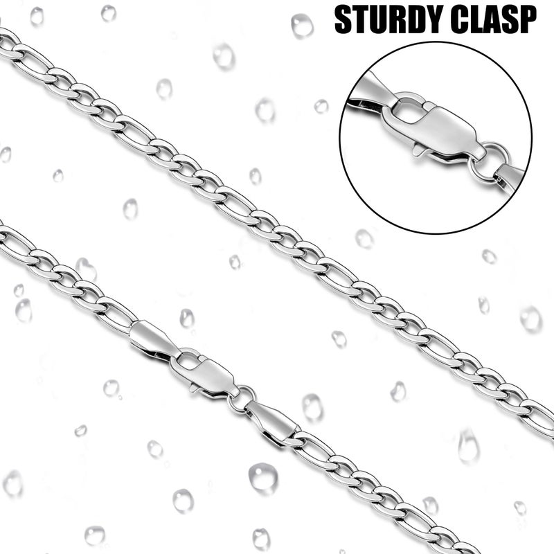 Fiusem Silver Tone Figaro Chain Necklace for Men, 3.5mm Stainless Steel Necklace Chain for Men Women 18Inch - Image 5