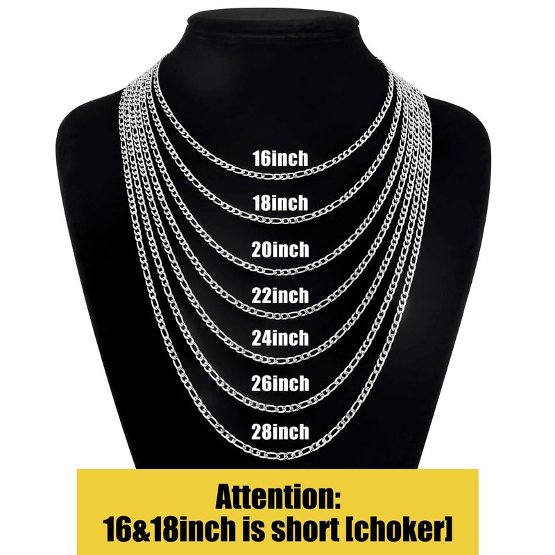 Fiusem Silver Tone Figaro Chain Necklace for Men, 3.5mm Stainless Steel Necklace Chain for Men Women 18Inch - Image 4