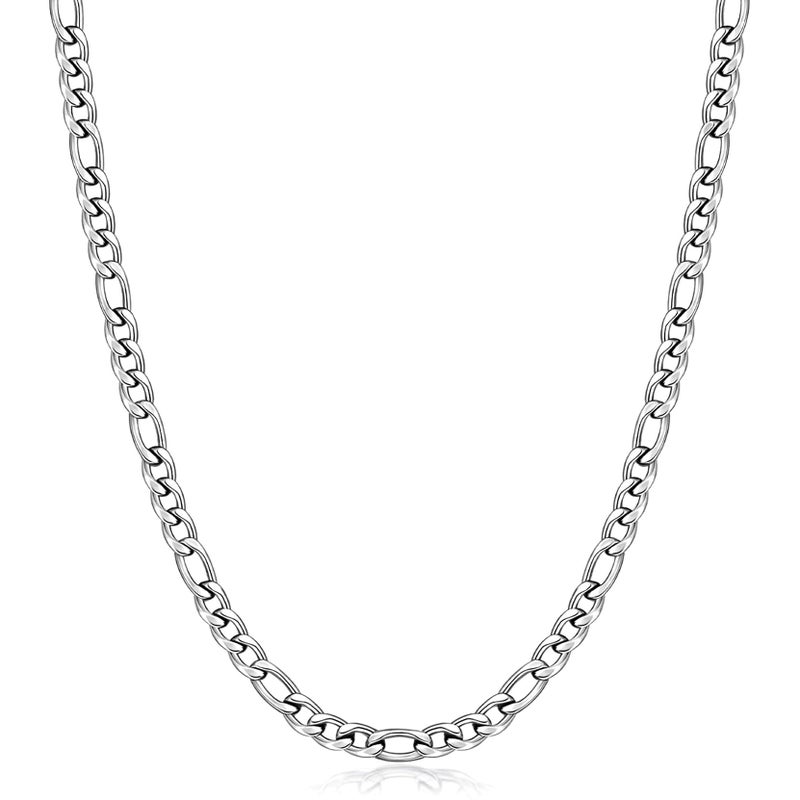 Fiusem Silver Tone Figaro Chain Necklace for Men, 3.5mm Stainless Steel Necklace Chain for Men Women 18Inch - Image 1