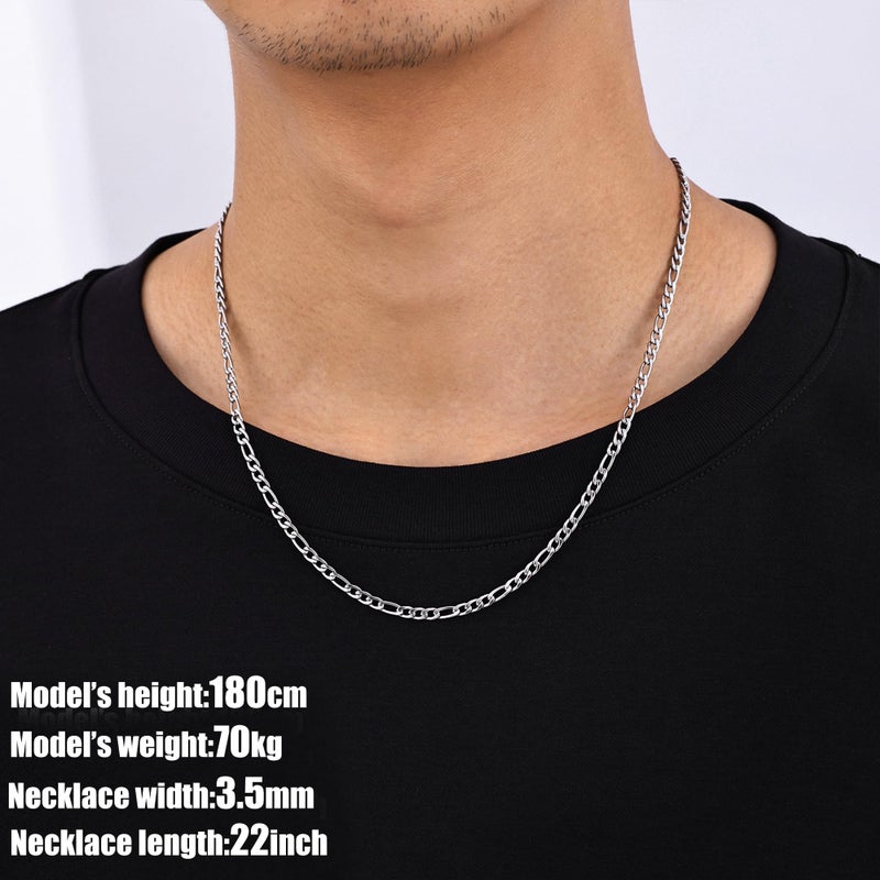 Fiusem Silver Tone Figaro Chain Necklace for Men, 3.5mm Stainless Steel Necklace Chain for Men Women 18Inch - Image 2