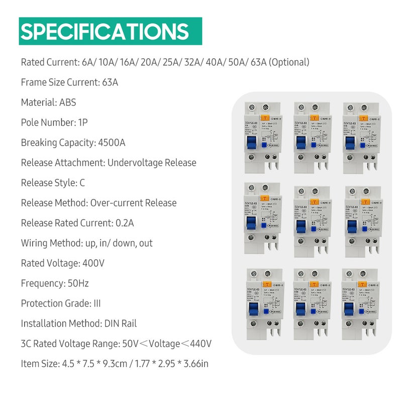 Miniature Residual Current Circuit Breaker 1 Pole 30mA 400V Household Electric Leakage Protector DIN Rail Installation DZ47LE-63 - Image 4