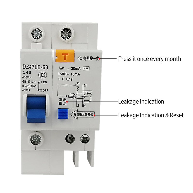 Miniature Residual Current Circuit Breaker 1 Pole 30mA 400V Household Electric Leakage Protector DIN Rail Installation DZ47LE-63 - Image 5