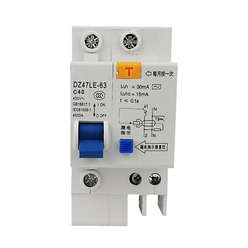 Miniature Residual Current Circuit Breaker 1 Pole 30mA 400V Household Electric Leakage Protector DIN Rail Installation DZ47LE-63 - Image 1