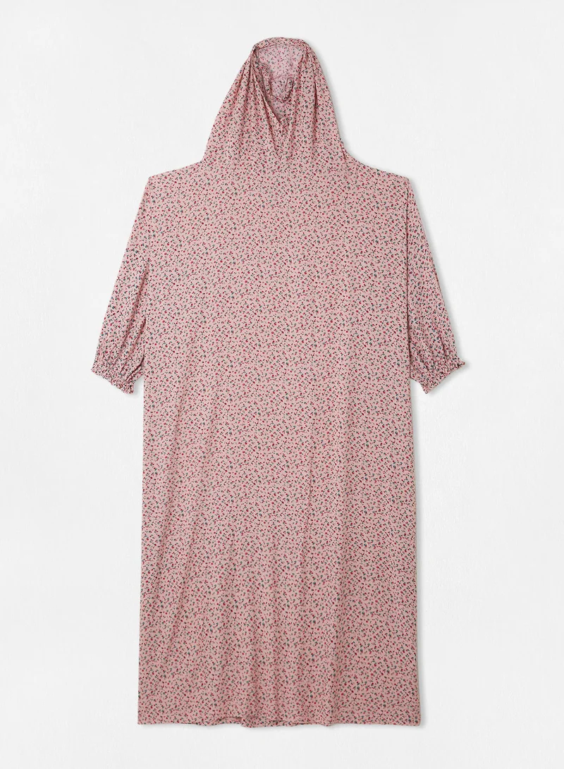 Hayat Praying Dress With Floral Prints And With Attached Veil