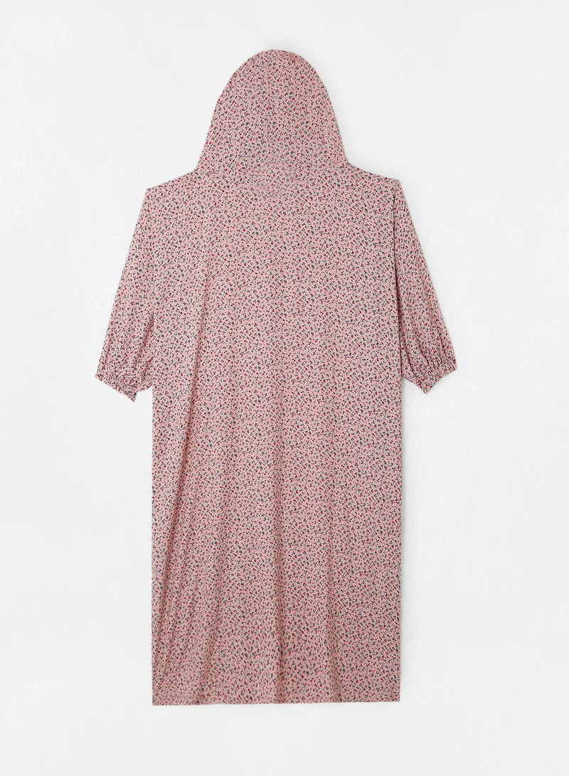 Hayat Praying Dress With Floral Prints And With Attached Veil