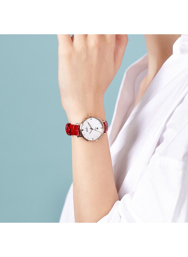 Ebohr Women'S Watch, Kana Simple And Fashionable Red Strap Birthday Gift Quartz Watch 36520145 For Women - Image 3