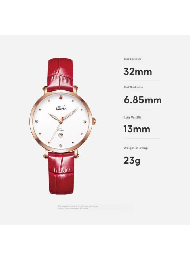 Ebohr Women'S Watch, Kana Simple And Fashionable Red Strap Birthday Gift Quartz Watch 36520145 For Women - Image 2