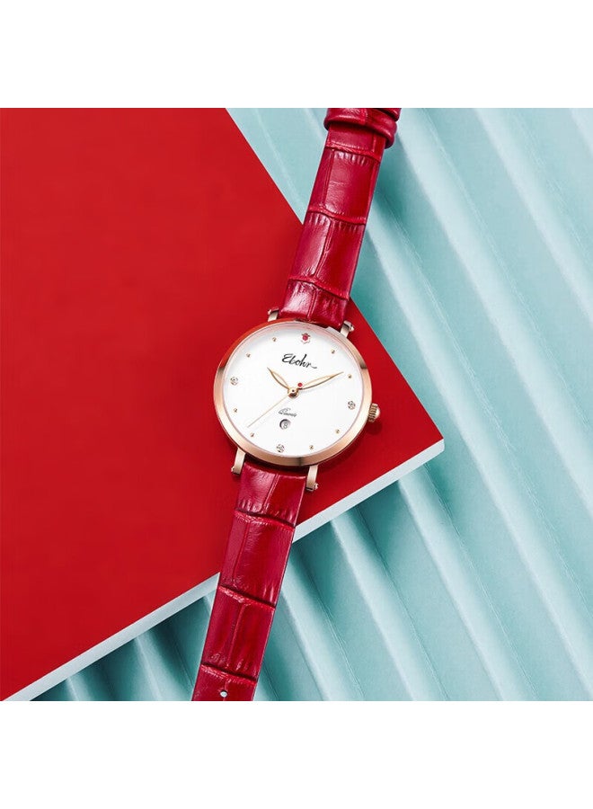 Ebohr Women'S Watch, Kana Simple And Fashionable Red Strap Birthday Gift Quartz Watch 36520145 For Women - Image 4