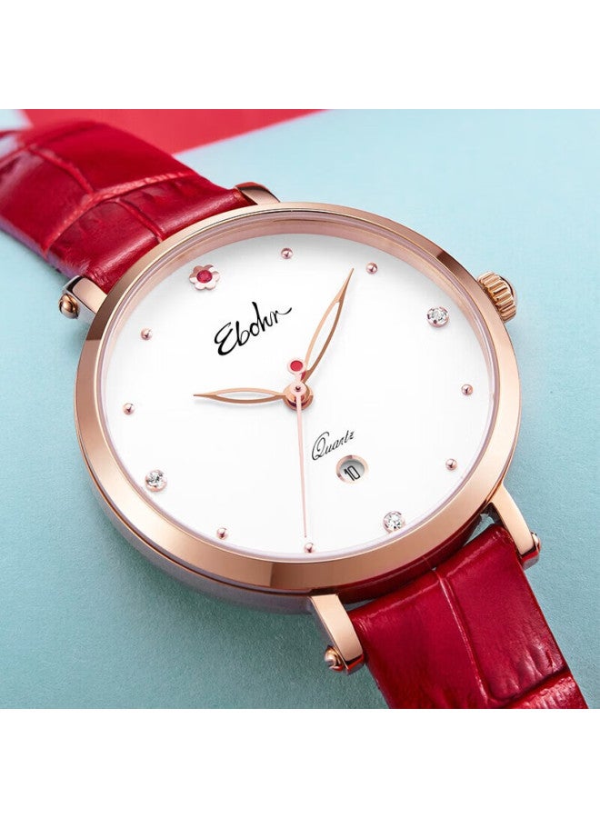 Ebohr Women'S Watch, Kana Simple And Fashionable Red Strap Birthday Gift Quartz Watch 36520145 For Women - Image 1