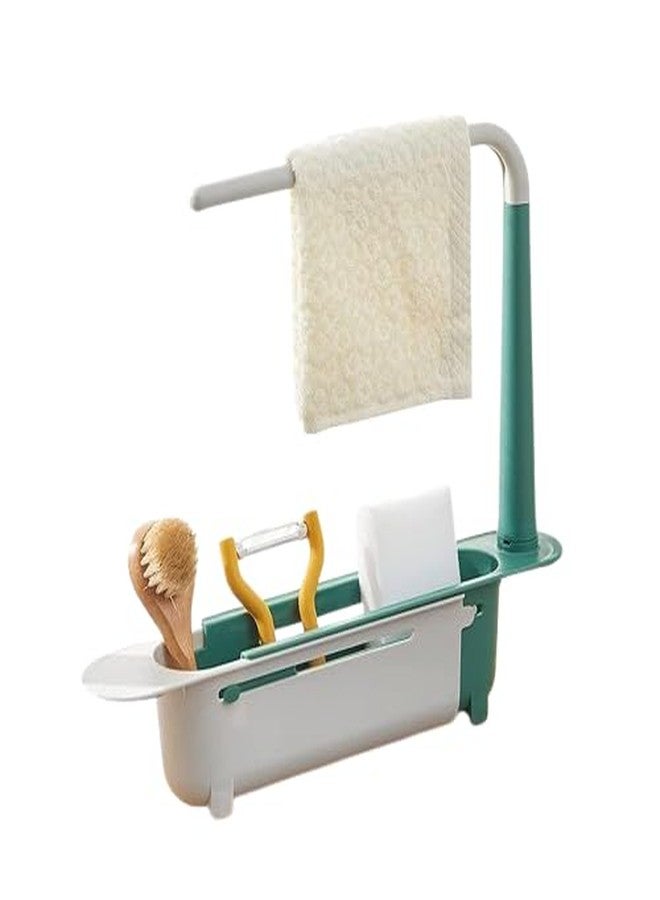 Dadhichi Zone Adjustable Sink Storage Organizer Box with Towel Rod, Drainage Basket for Kitchen Sponge, Brush, Soap, Cloth, Over Sink Rack Holder (Mulicolor). - Image 1