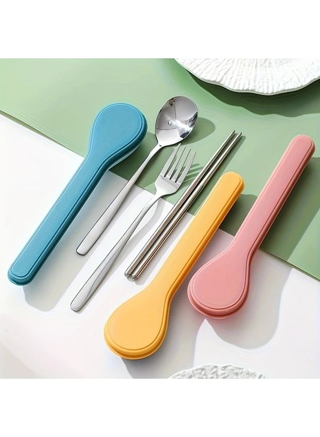 Stainless Steel Portable Tableware Set Dark Green Fork Spoon Chopsticks Outdoor Travel Three Piece Set - Image 2