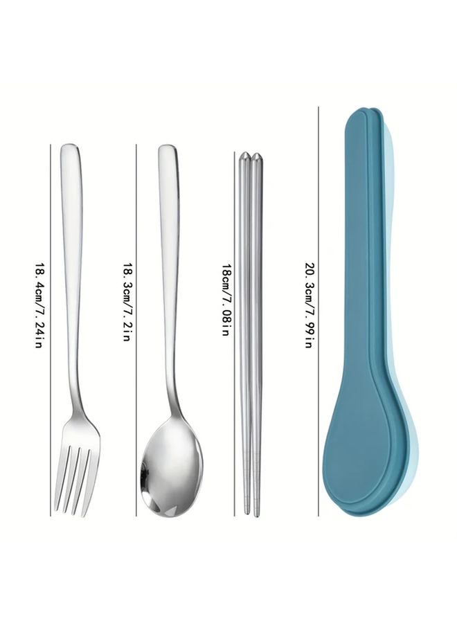 Stainless Steel Portable Tableware Set Dark Green Fork Spoon Chopsticks Outdoor Travel Three Piece Set - Image 3