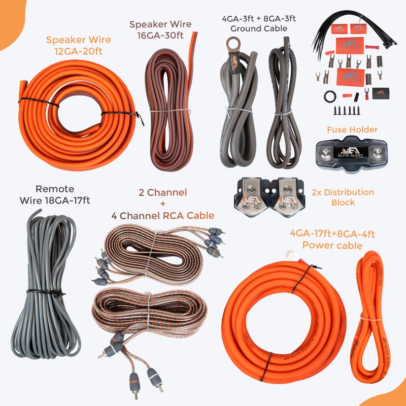 Elite Audio Premium Series Amp Kit Copper Clad Aluminum Wire, Triple-Shielded RCA Cables, High-Power Capacity, ANL Fuse Holder, Car Amplifier Install Kit (4 Gauge (Dual Amp)) - Image 2