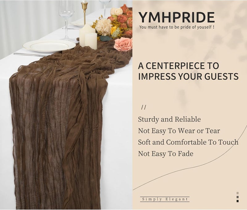 YMHPRIDE 2 Packs Cheesecloth Table Runner Brown, 90x300cm Rustic Gauze Fabric Boho Table Runner, Cheesecloth Wedding Table Decor for Wedding Party Bridal Shower Table Decorations - Image 5