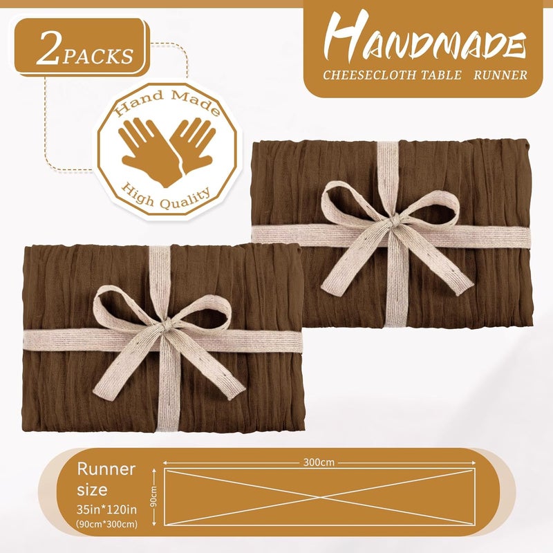YMHPRIDE 2 Packs Cheesecloth Table Runner Brown, 90x300cm Rustic Gauze Fabric Boho Table Runner, Cheesecloth Wedding Table Decor for Wedding Party Bridal Shower Table Decorations - Image 2