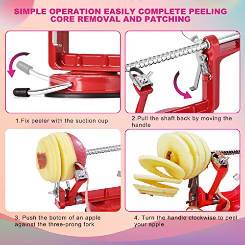 Pautou Apple Peeler, Slicer Corer Potato Peelers 3 In 1, Stainless Steel Heavy Duty with Suction Cup Base And 3 Extra Blades (Red) - Image 5