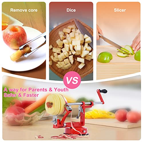 Pautou Apple Peeler, Slicer Corer Potato Peelers 3 In 1, Stainless Steel Heavy Duty with Suction Cup Base And 3 Extra Blades (Red) - Image 4