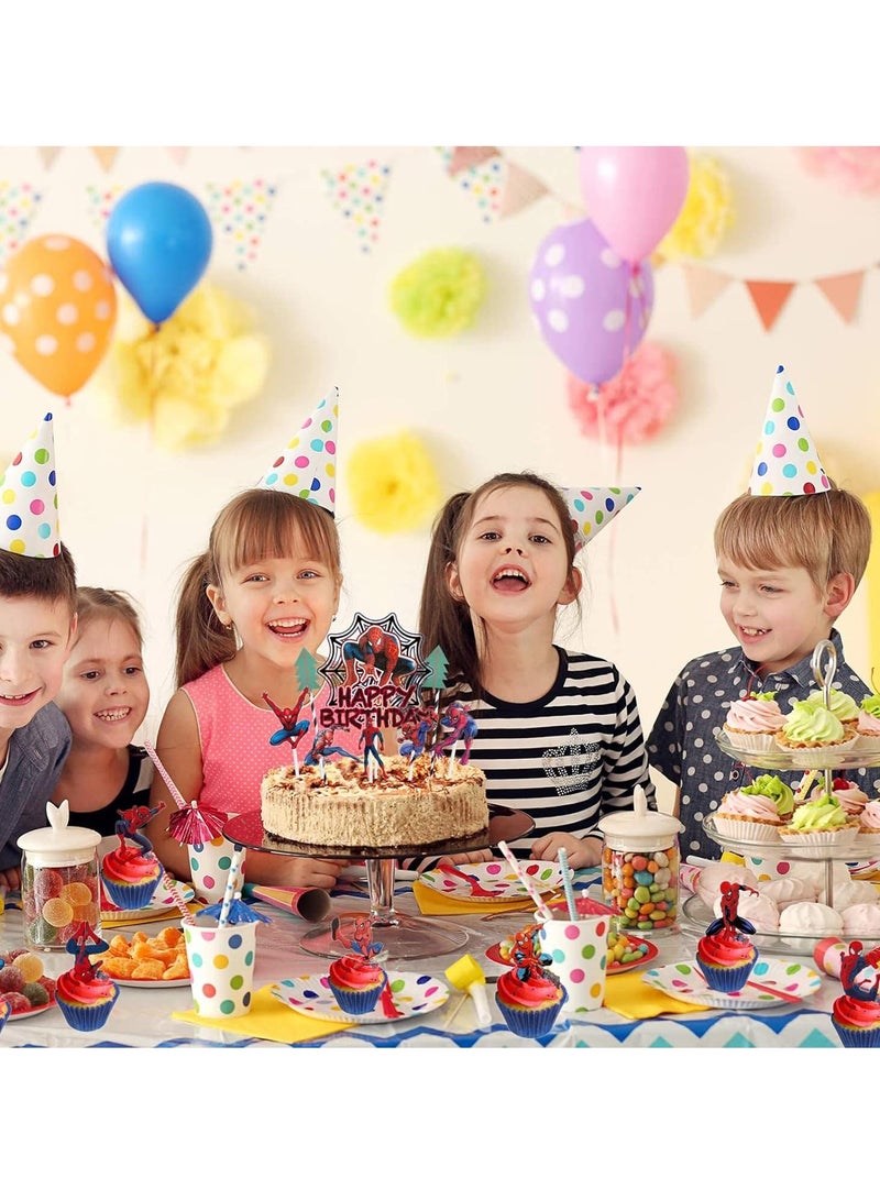 KASTWAVE طقم تزيين كعكة العنكبوت 13 قطعة - زينة كعكة بطل لموضوع عيد ميلاد الرجال، إمدادات مثالية للحفلات لمناسبات موضوع الكون المتوازي - Image 5