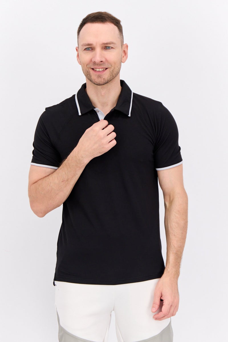 MOTION Men Sportswear Fit Short Sleeve Outdoor Polo, Black - Image 1