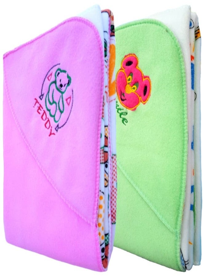 First Kick Baby Blankets Newborn Combo Pack of Double Layered Rainbow A/C Blanket for Baby Wrapper Durable Fleece Polyester for Baby Boys and Baby Girls, Pack of 2 Pink, Green - Image 1