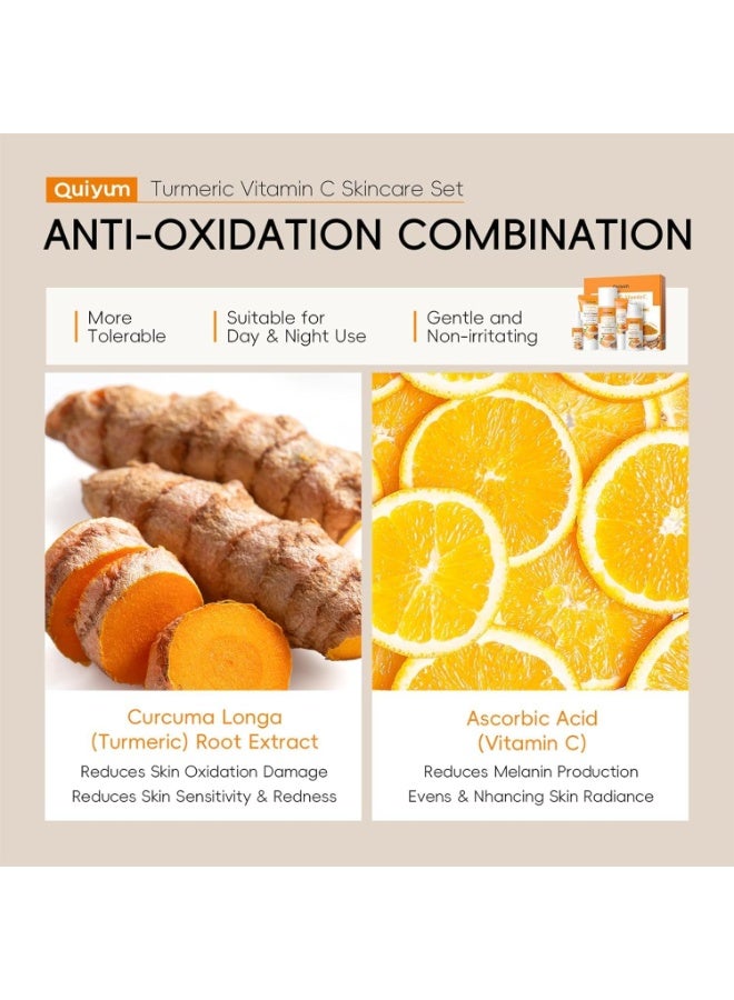 QUIYUM Vitamin C turmeric skin care set,5 Piece Gentle Skin - Turmeric Cleanser,Toner,Serum,Eye Cream,Moisturizer,to Cleanses, Soothing, Hydrating Skin, Skin Care Set for All Skin Type - Image 4