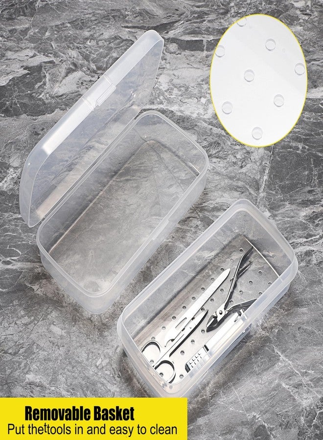JUXYES Plastic Sterilizing Tray for Nail Art Accessories Tools, Portable Nail Art Tool Sterilizer Tray with Strainer, Fully Transparent Storage Box Organizer for Tweezer, Manicure Tools - Image 3