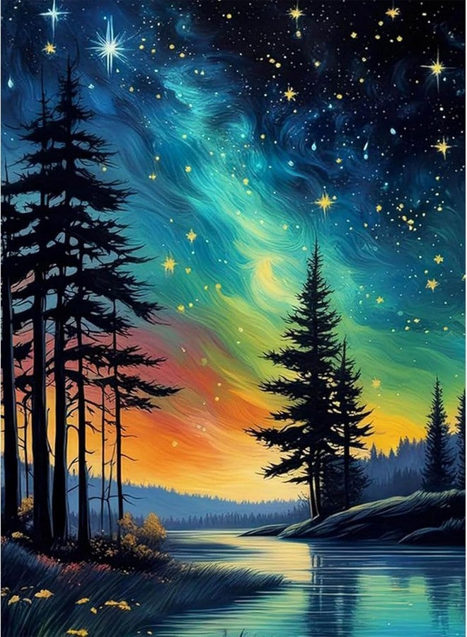 TREXEE Starry Sky Paint by Numbers Kit for Adults & Kids -Starry Night DIY Paint by Number on Canvas Without Frame,DIY Abstract Landscape Oil Painting for Gift Home Wall Decor DIY Oil Acrylic PNB(16x20inch)(without frame) - Image 1