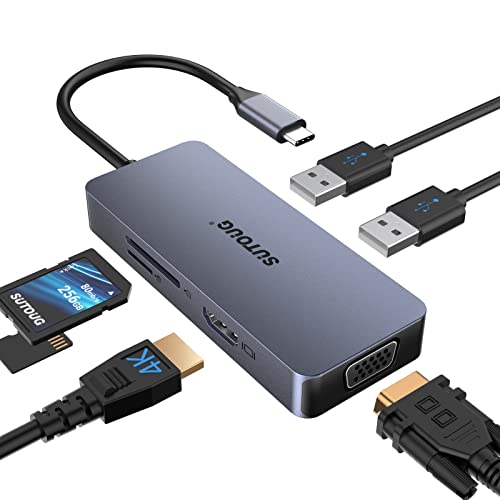 SUTOUG USB C Hub, Docking Station, SUTOUG 6-in-1 USB C Adapter, 4K HDMI Multiport Dongle, with VGA Ports, 2 USB 2.0 Ports, SD/TF Card Reader, Compatible with Laptop, MacBook Pro, and More Type C Devices - Image 1
