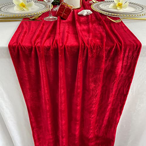 EHLDekol Luxurious Velvet Table Runner, 10ft Wedding Reception Decorations, 20x120inch Soft Velvet Fabric, Table Linen Overlay, Wedding Table Runners (Red, 20X120inch) - Image 5