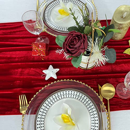 EHLDekol Luxurious Velvet Table Runner, 10ft Wedding Reception Decorations, 20x120inch Soft Velvet Fabric, Table Linen Overlay, Wedding Table Runners (Red, 20X120inch) - Image 3