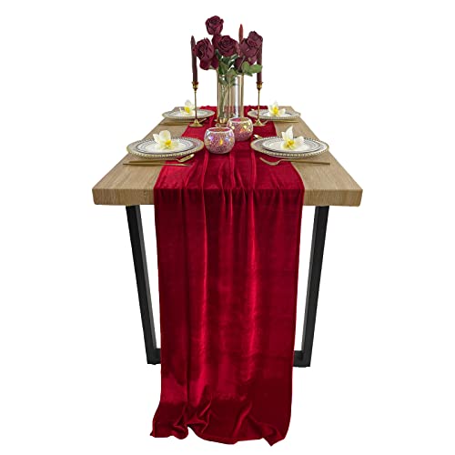 EHLDekol Luxurious Velvet Table Runner, 10ft Wedding Reception Decorations, 20x120inch Soft Velvet Fabric, Table Linen Overlay, Wedding Table Runners (Red, 20X120inch) - Image 1