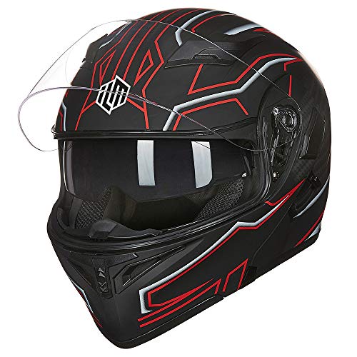 ILM Motorcycle Dual Visor Flip up Modular Full Face Helmet DOT 6 Colors Model 902 (L, Black RED) - Image 2