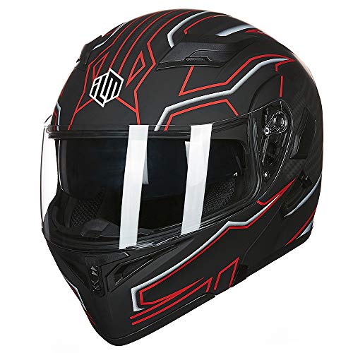 ILM Motorcycle Dual Visor Flip up Modular Full Face Helmet DOT 6 Colors Model 902 (L, Black RED) - Image 3