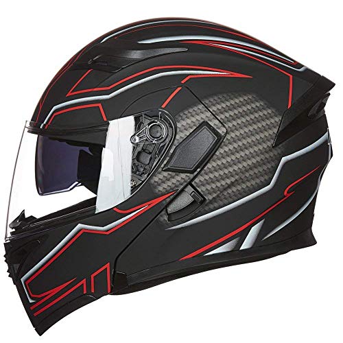 ILM Motorcycle Dual Visor Flip up Modular Full Face Helmet DOT 6 Colors Model 902 (L, Black RED) - Image 4