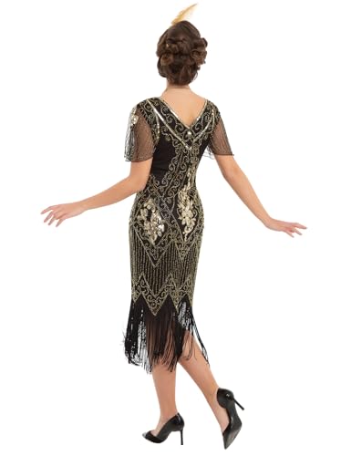 PrettyGuide Women's Flapper Dress Sequin Fringed Cocktail Gatsby Dress with Sleeve M Gold - Image 4