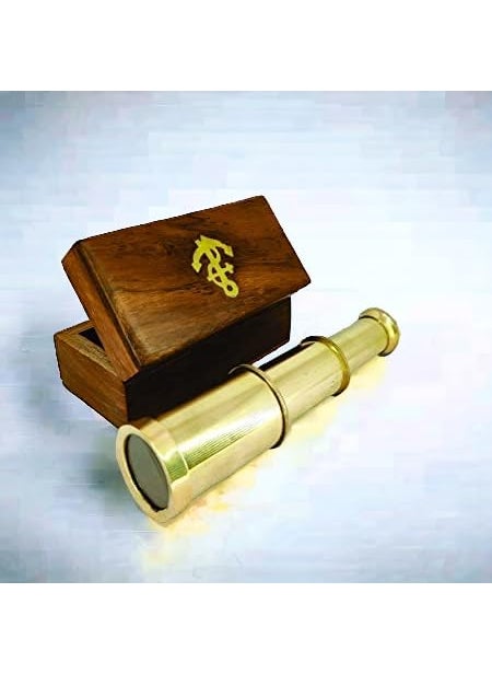 NORVILLE NORVILLE Handmade Brass Mini Telescope with Wooden Box Nautical Collectible Gift  - Image 5