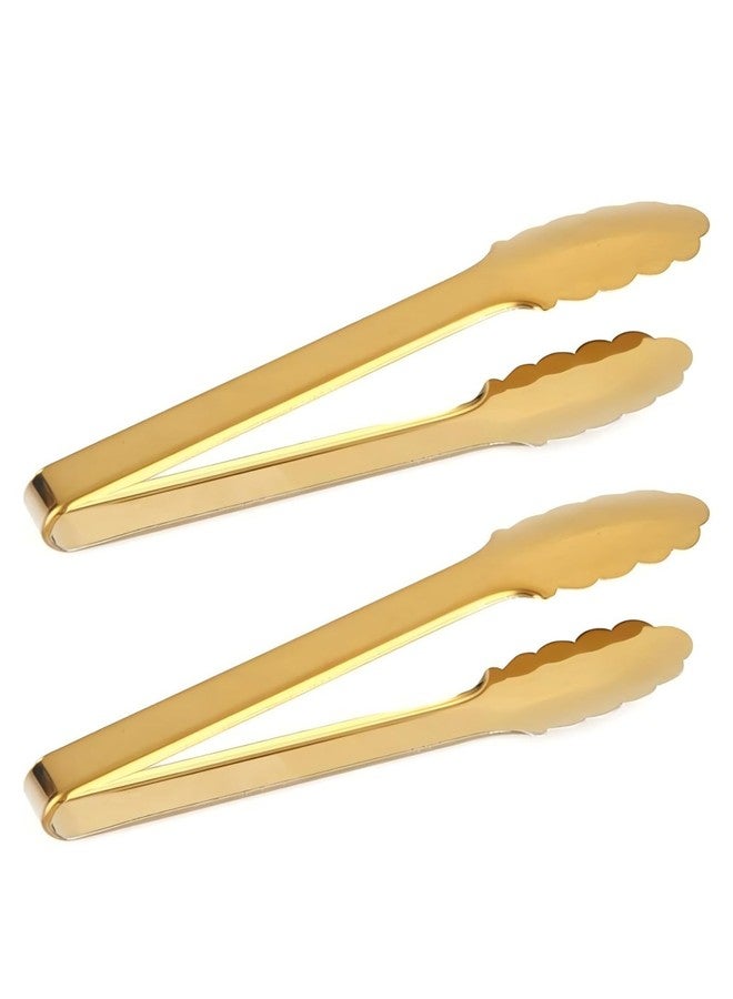 Septe Stainless Steel Gold Serving Tongs Gold Kitchen Utensils Buffet Serving Utensils Salad Tongs,2 Pack(9.5 Inch) - Image 1