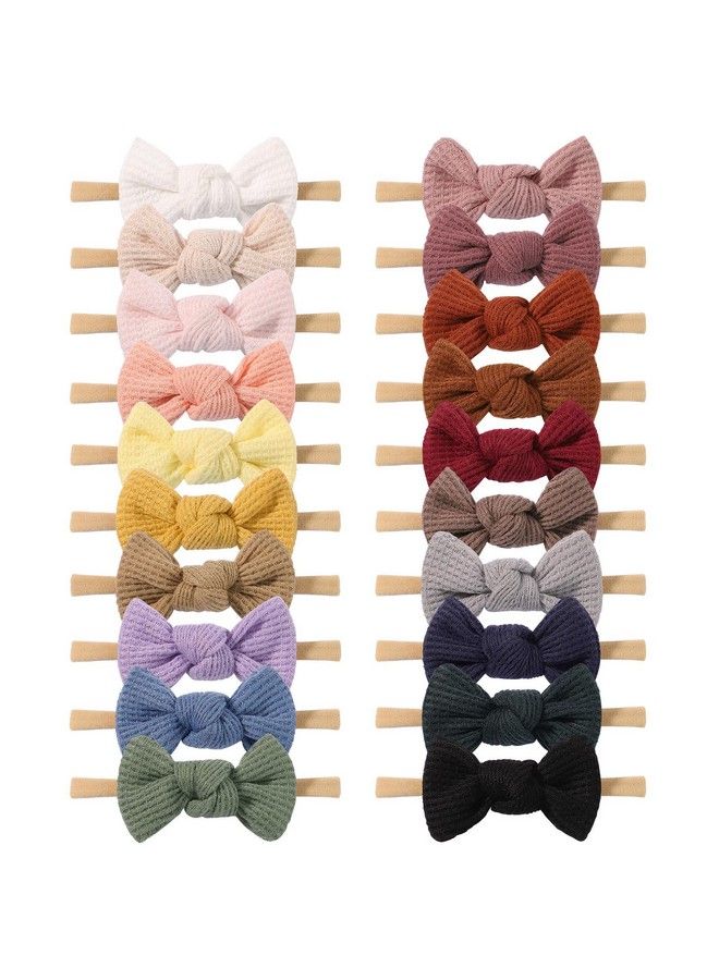 jollybows 20Pcs 3.2" Baby Girls Waffle Headbands Hair Bows Stretchy Nylon Hairbands For Newborn Infant Toddler Hair Accessories - Image 1